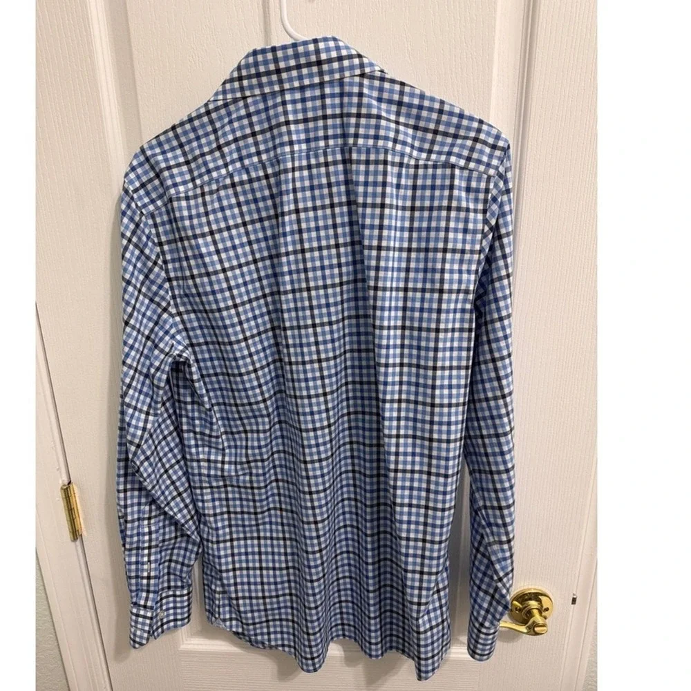 Banana‎ Republic Shirt Mens Medium Grant Fit Blue Gingham Check Stretch Dress